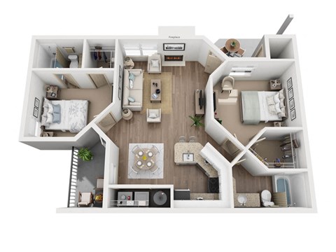 B2/B2R Floor Plan, 2 Bed 2-Bath